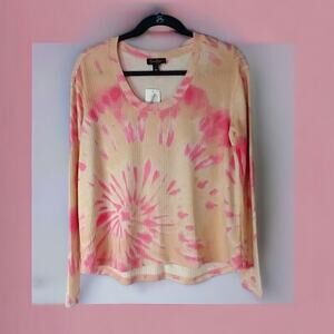 NWT Jessica Simpson Melinda Tie-Dye Long Sleeve Top – Pink Scoop Neck – Size S